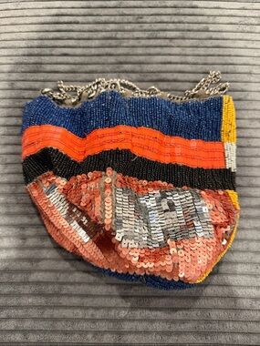 Zara Blue, Orange & Black Sequin-Embellished Chain Bag